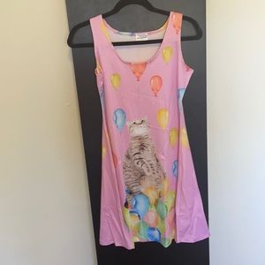 Pink dress with cats and balloons NWOT